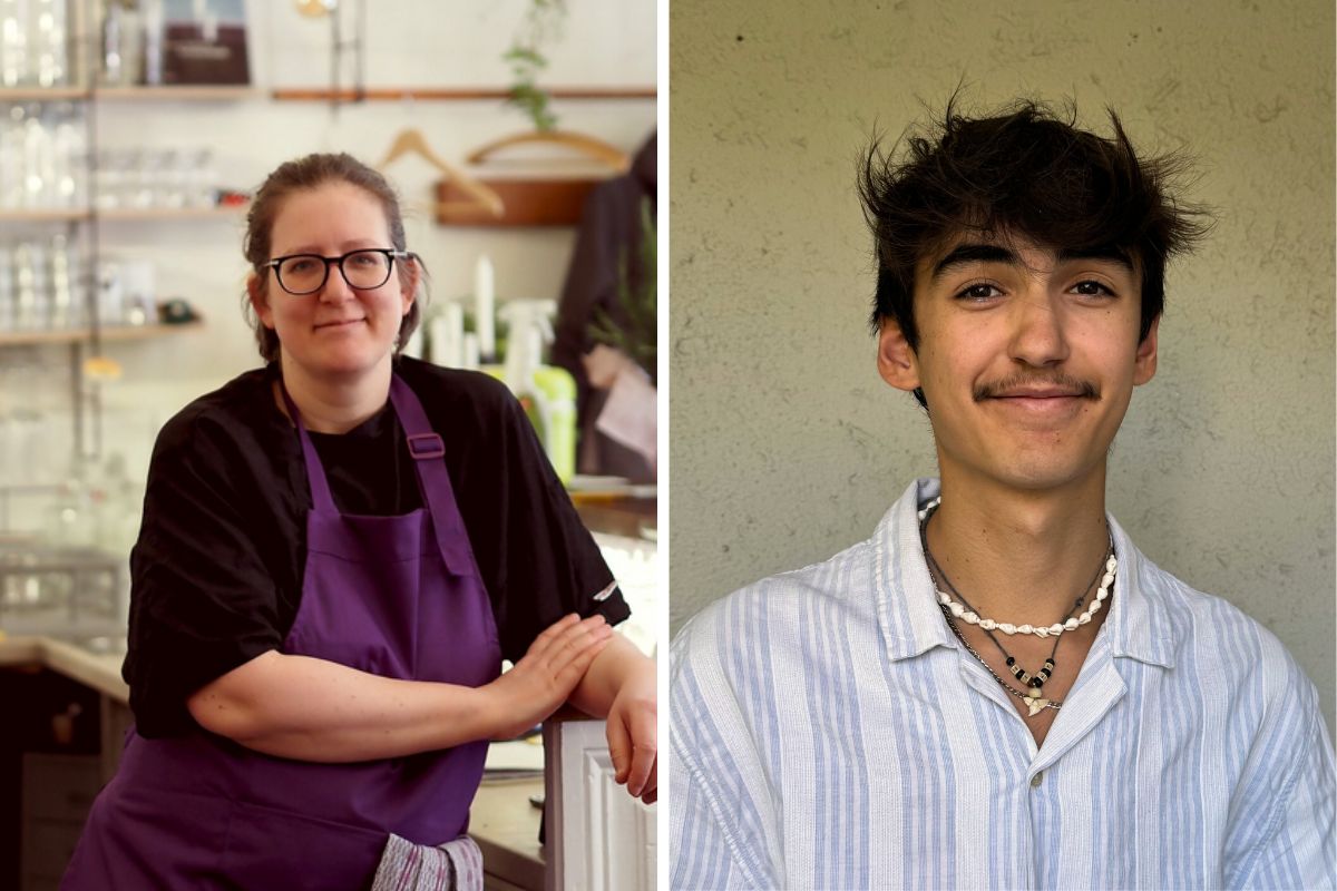 Die Küchenchefin des veganen Restaurants Tisch, Rheta Benedek, und ihr Lehrling Colin Badura.