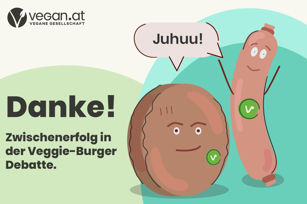 Das Veggie-Würstel und der Veggie-Burger freuen sich und sagen Danke: Zwischenerfolg in der Veggie-Burger-Debatte!