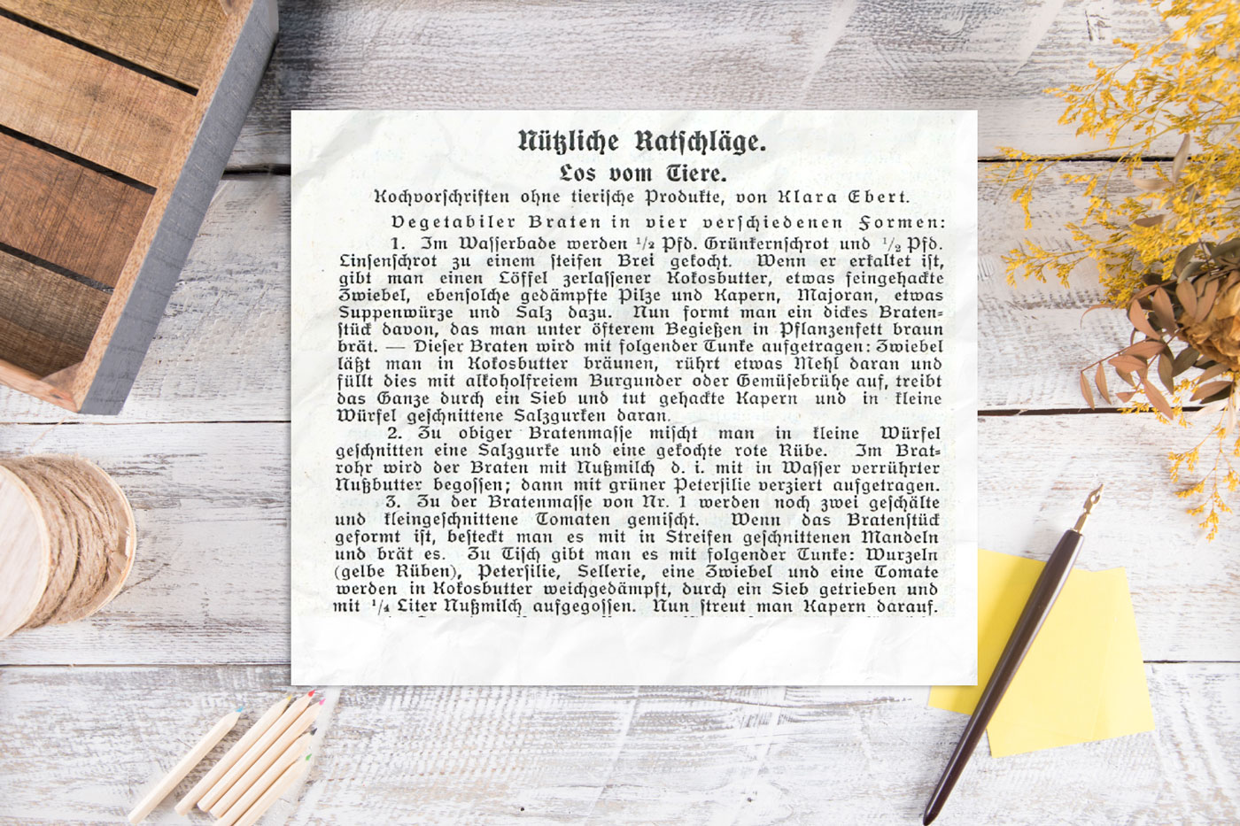 Rezept des "vegetabilen Bratens" (siehe Fließtext im Artikel)